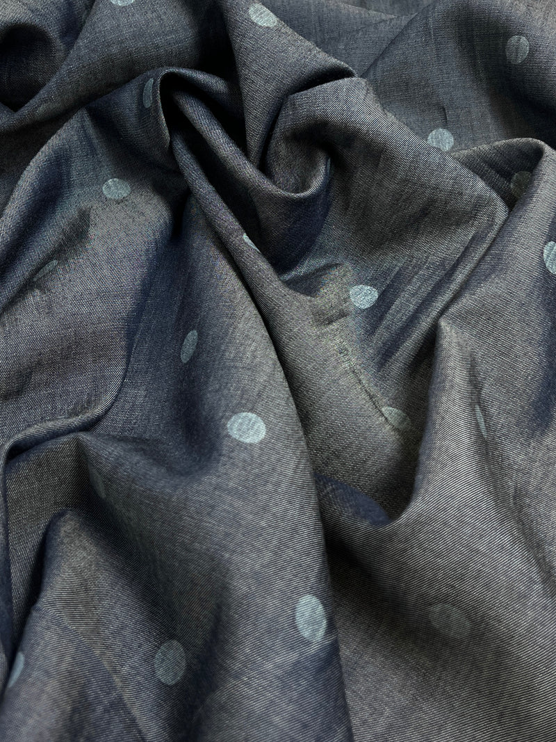 Dark Indigo Tencel Denim - Polka Dot Printed Tencel Denim - SKU 8128 #U176