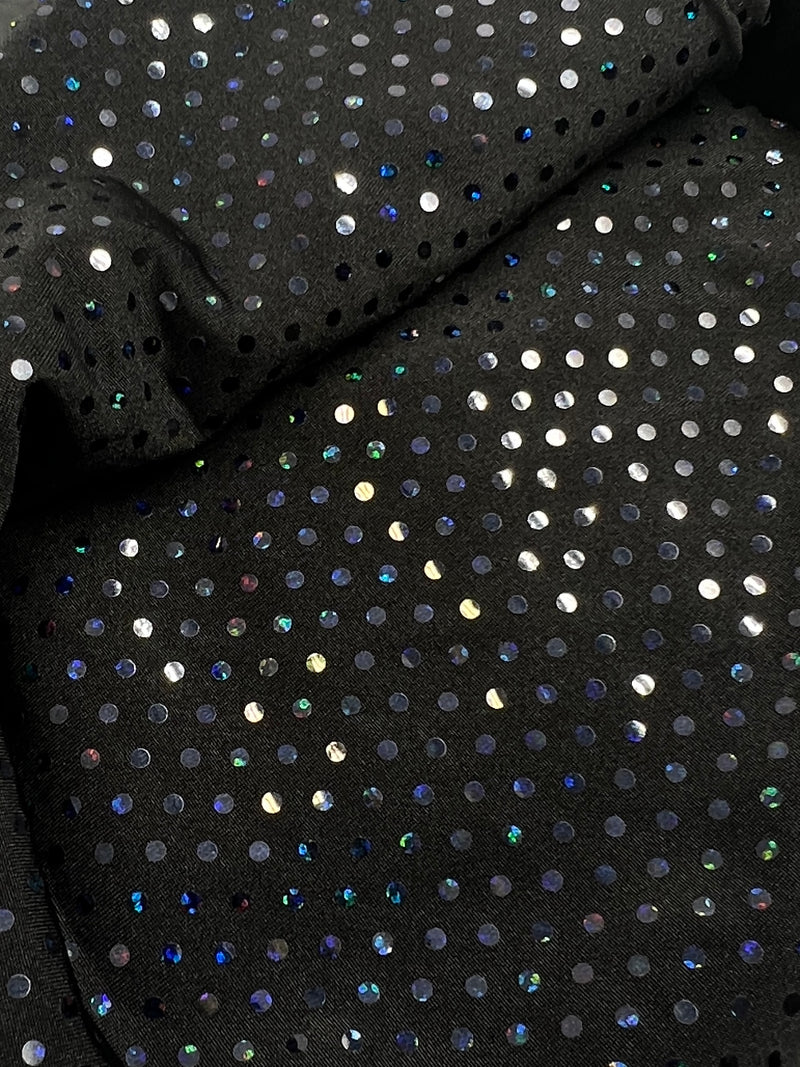 Black Polyester Jersey with Pointelle Sequin - 72" Remnants