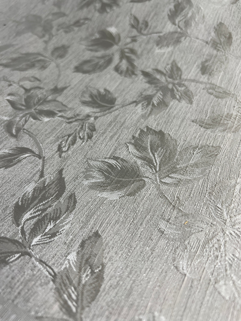Silver Leaf Jacquard Upholstery - 100" Maker's Cut