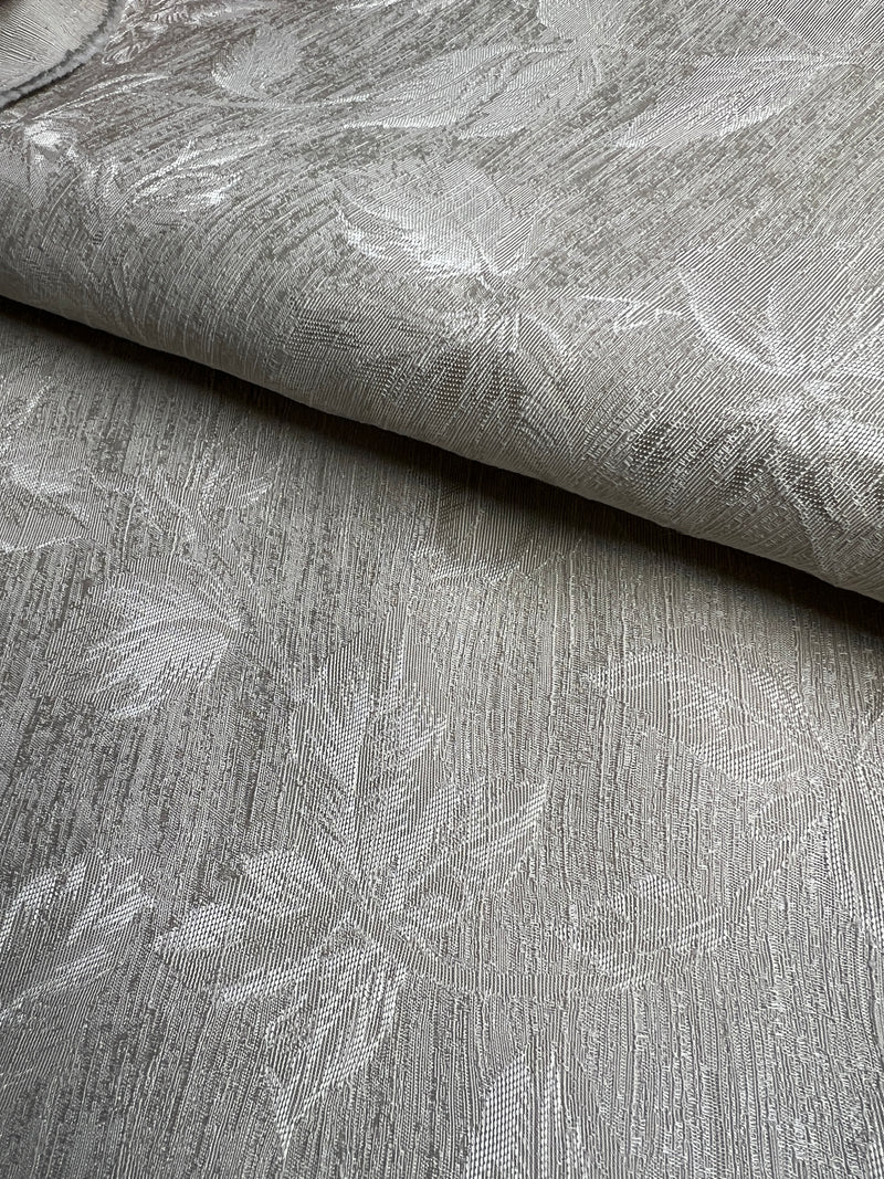 Silver Leaf Jacquard Upholstery - 100" Maker's Cut
