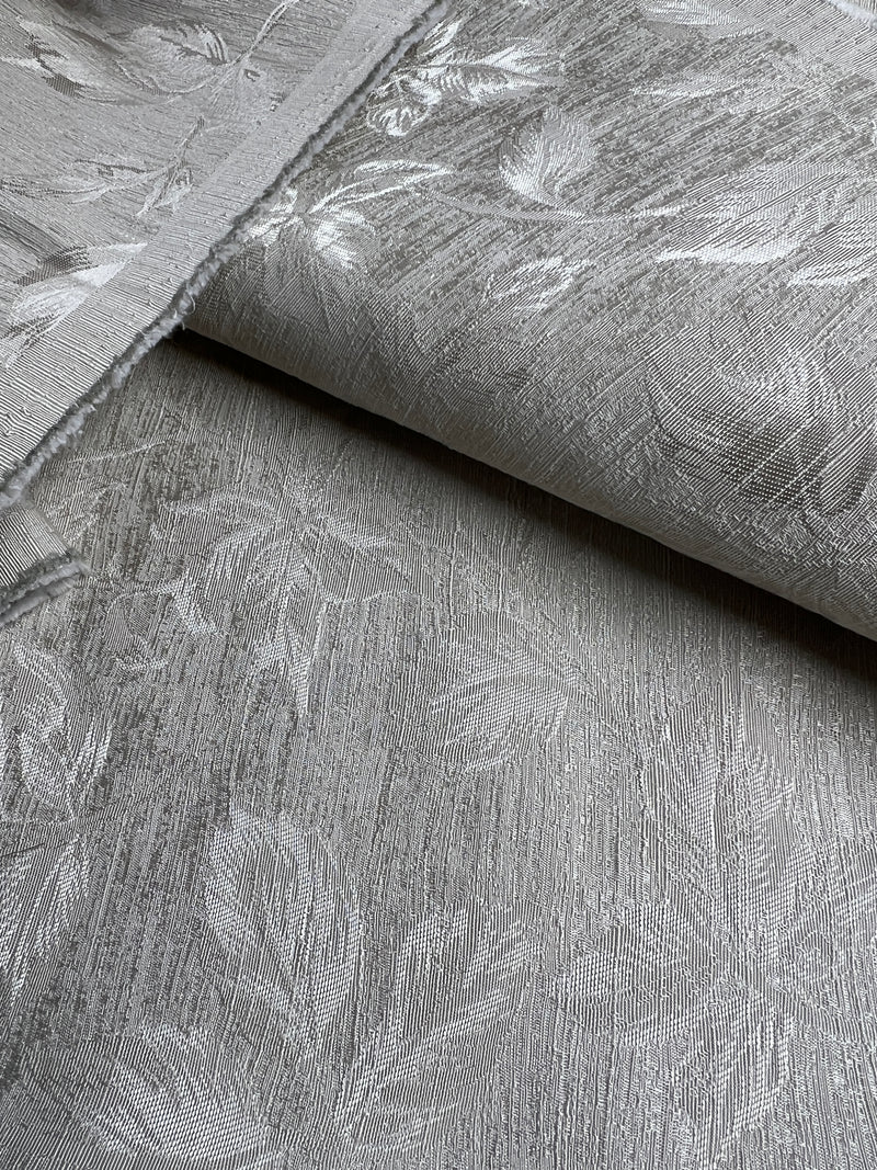 Silver Leaf Jacquard Upholstery - 100" Maker's Cut