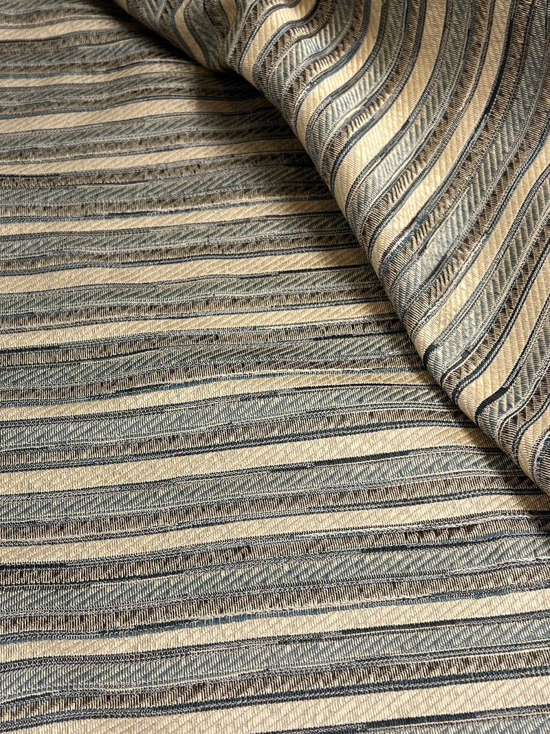Teal & Brown Intricate Textured Stripe - Upholstery & Home Decor Fabrics