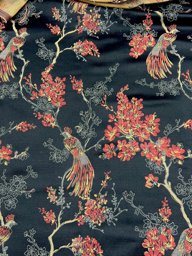 Bird In Waiting Autumn by Carole Fabric - Jacquard Drapery Fabric