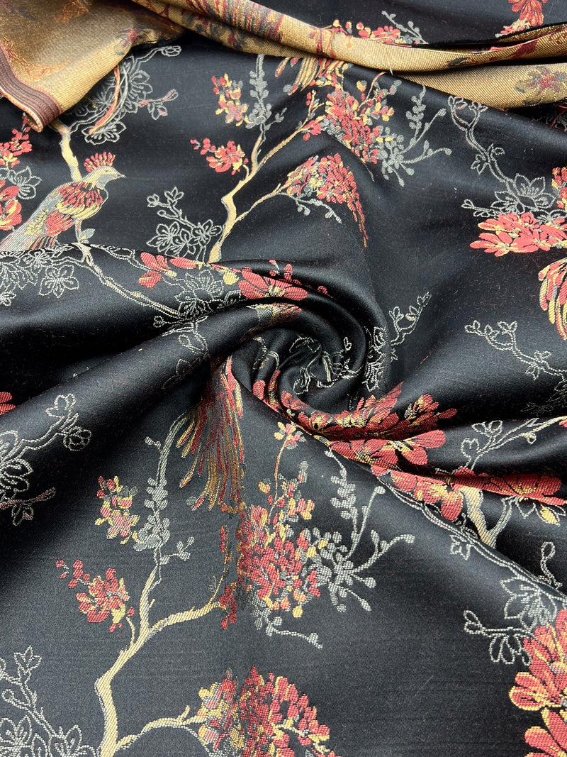 Bird In Waiting Autumn by Carole Fabric - Jacquard Drapery Fabric