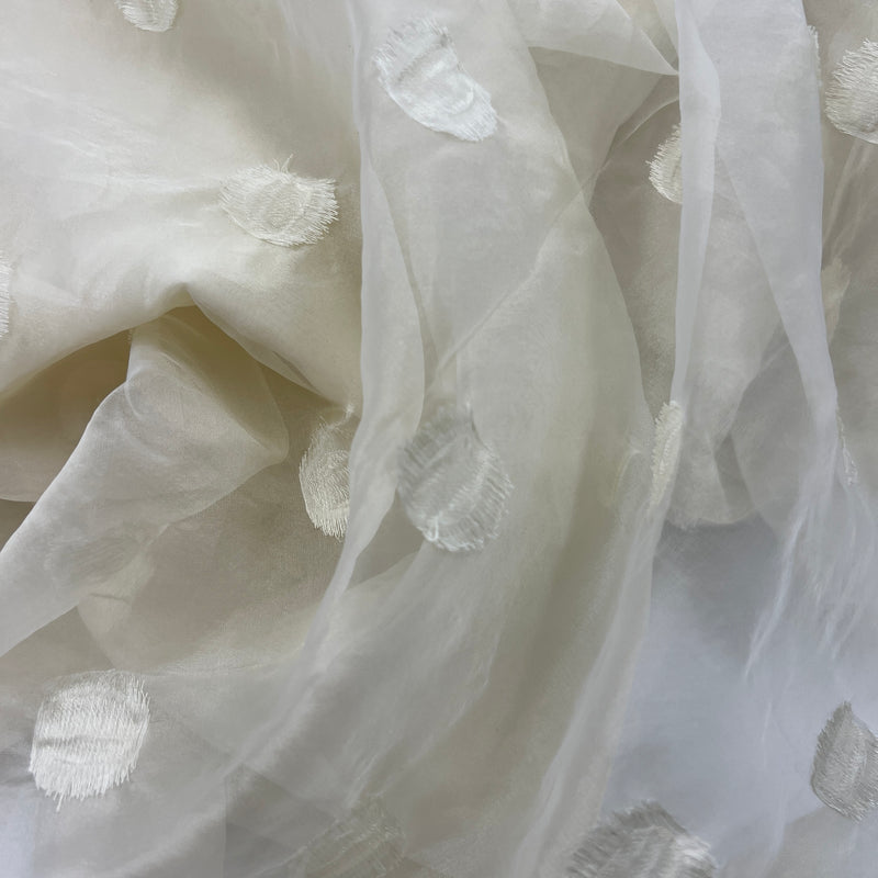 Ivory Organza (128" Wide) with Embroidered Dots - 4 1/3 Yards