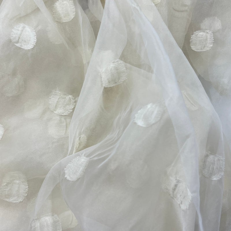 Ivory Organza (128" Wide) with Embroidered Dots - 4 1/3 Yards