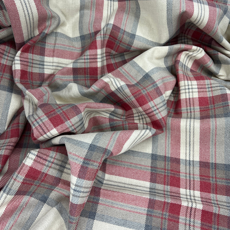 Copen & Red Tartan Upholstery Cotton - 2x2 Twill, Heavyweight - 96" Maker's Cut