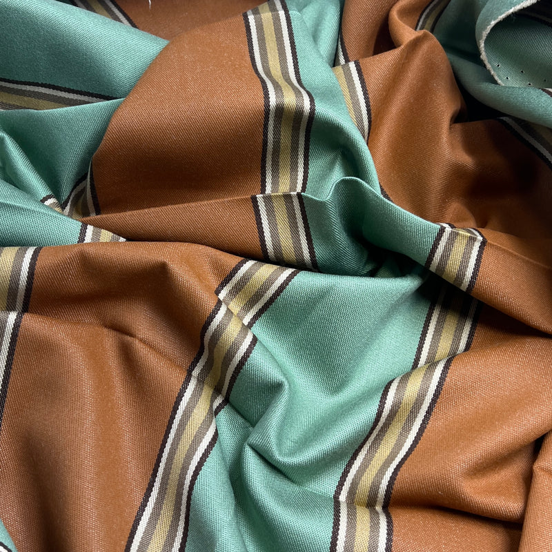 Mocha & Green Stripe Upholstery & Drapery Canvas - 84" Maker's Cut