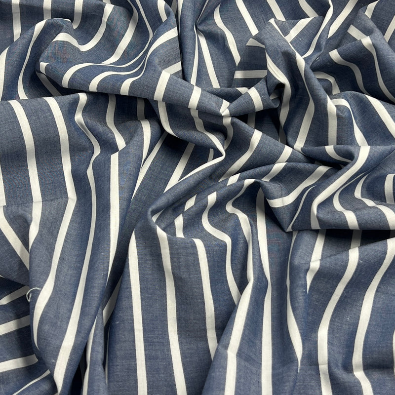 Indigo Polyester/Cotton Shirting - 1" Stripe - Roll Ends