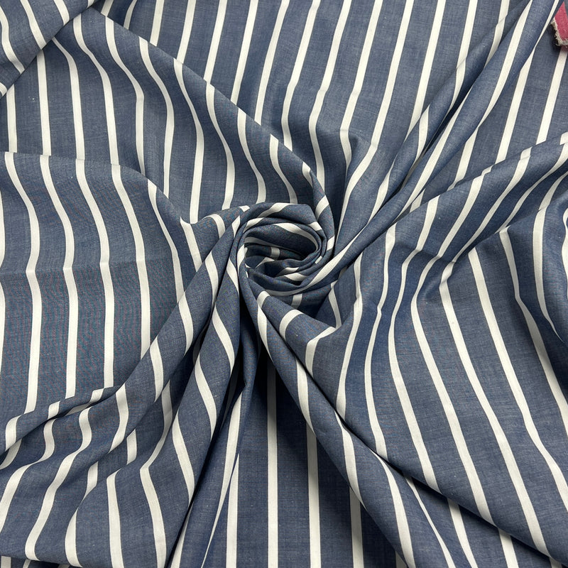 Indigo Polyester/Cotton Shirting - 1" Stripe - Roll Ends