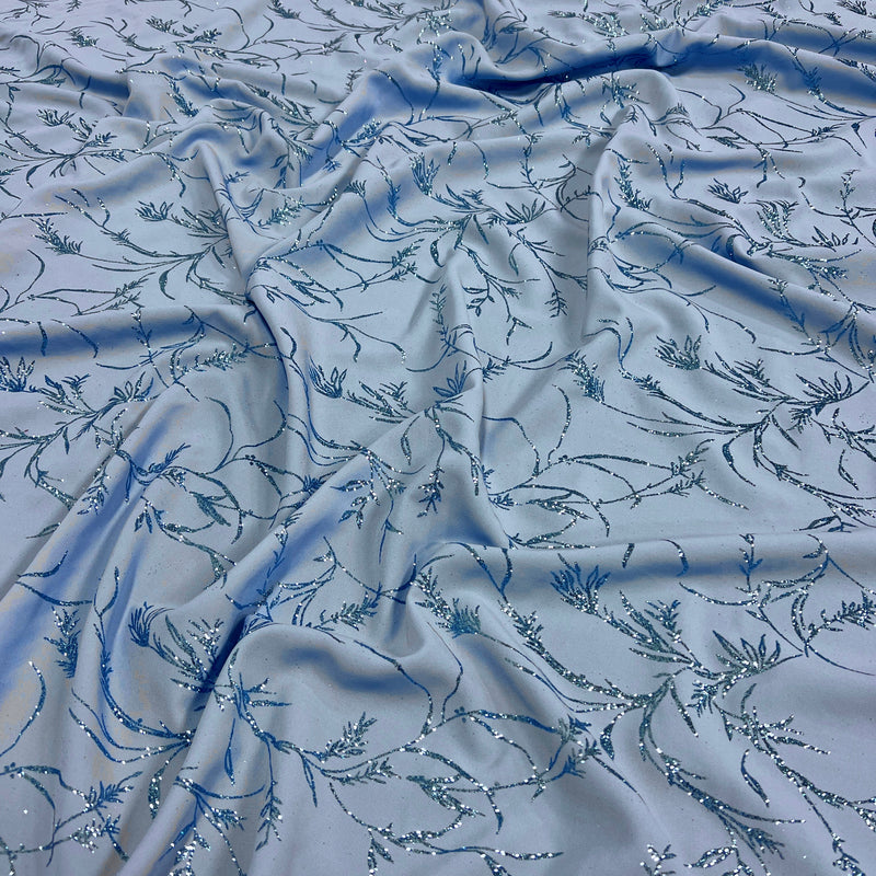 Periwinkle Glitter Vines Metallic Poplin - 78" Roll End