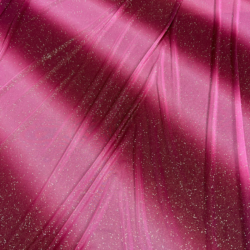Mauve Gradient Glitter Sheer Knit - Polyester, 60" Wide - 150" Roll End