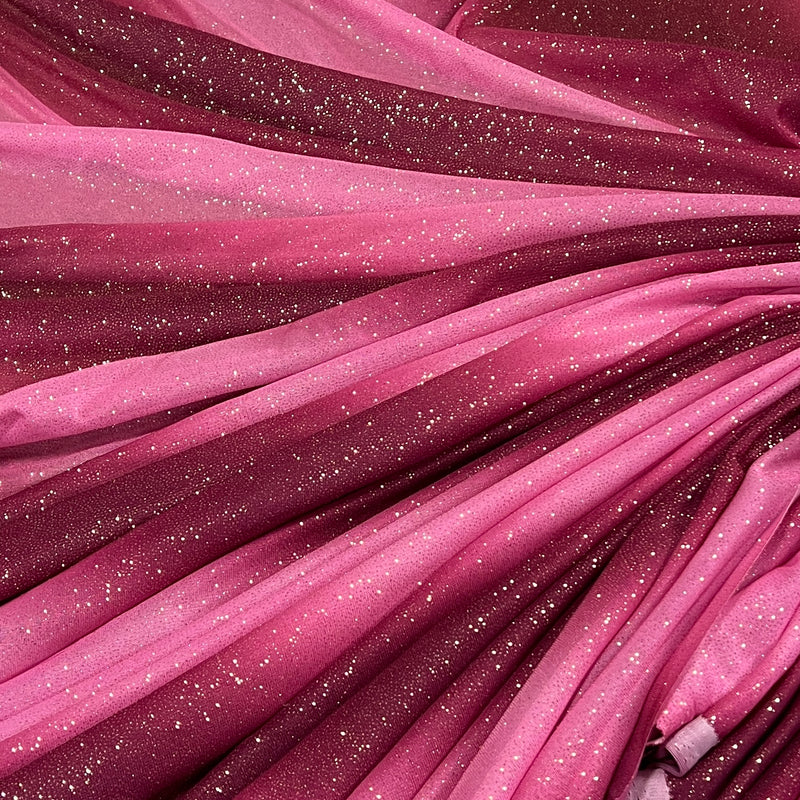 Mauve Gradient Glitter Sheer Knit - Polyester, 60" Wide - 150" Roll End