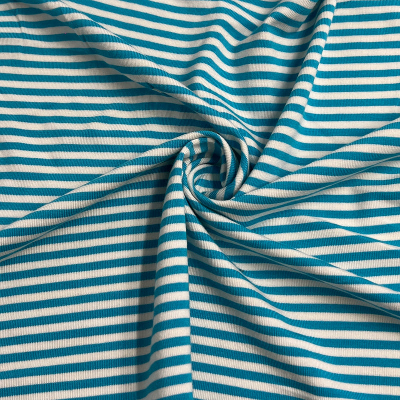 Aqua & White 1/8" Stripe Bamboo/Cotton Jersey - SKU 8192