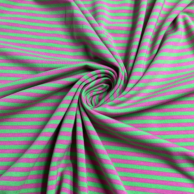 Hot Pink & Lime 1/8" Stripe Bamboo/Cotton Jersey - SKU 8192