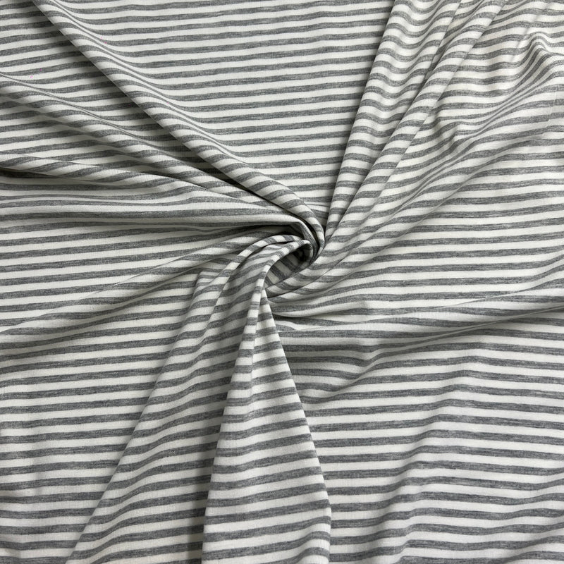 Heather Grey & Ivory 1/8" Stripe Bamboo/Cotton Jersey - SKU 8192