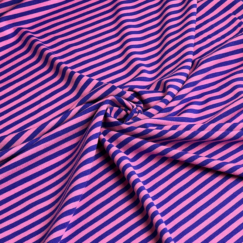 Bubblegum Pink & Blue 1/8" Stripe Bamboo/Cotton Jersey - SKU 8192