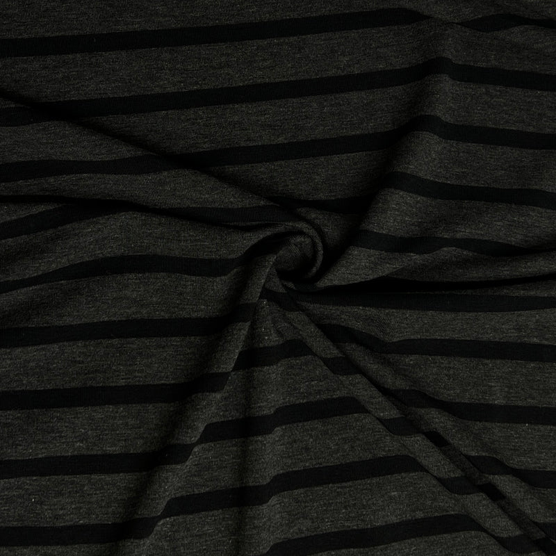 Black & Charcoal 1/4" Breton Stripe Bamboo/Cotton Jersey - SKU 8193