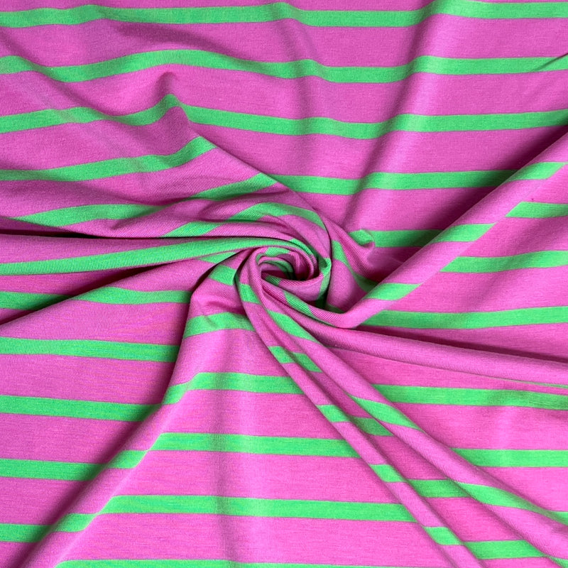 Lime & Bubblegum 1/4" Breton Stripe Bamboo/Cotton Jersey - SKU 8193