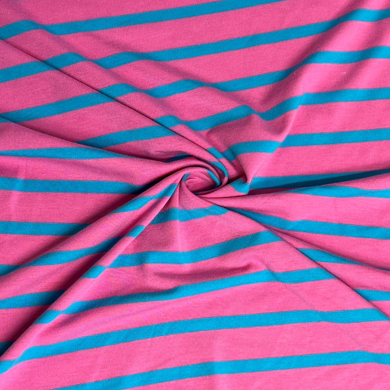 Cyan & Pink 1/4" Breton Stripe Bamboo/Cotton Jersey - SKU 8193
