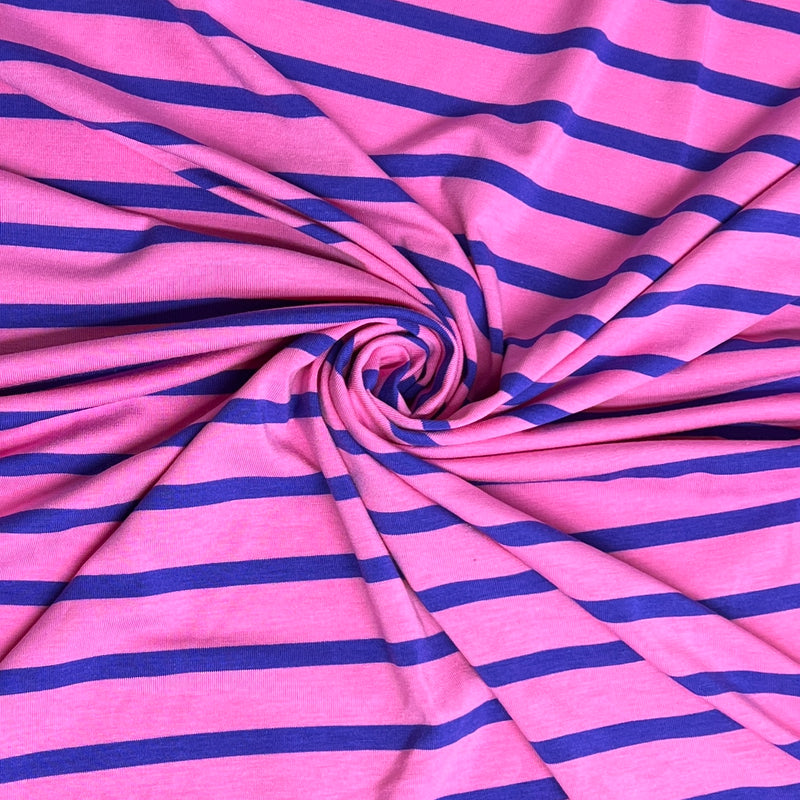 Navy & Pink 1/4" Breton Stripe Bamboo/Cotton Jersey - SKU 8193