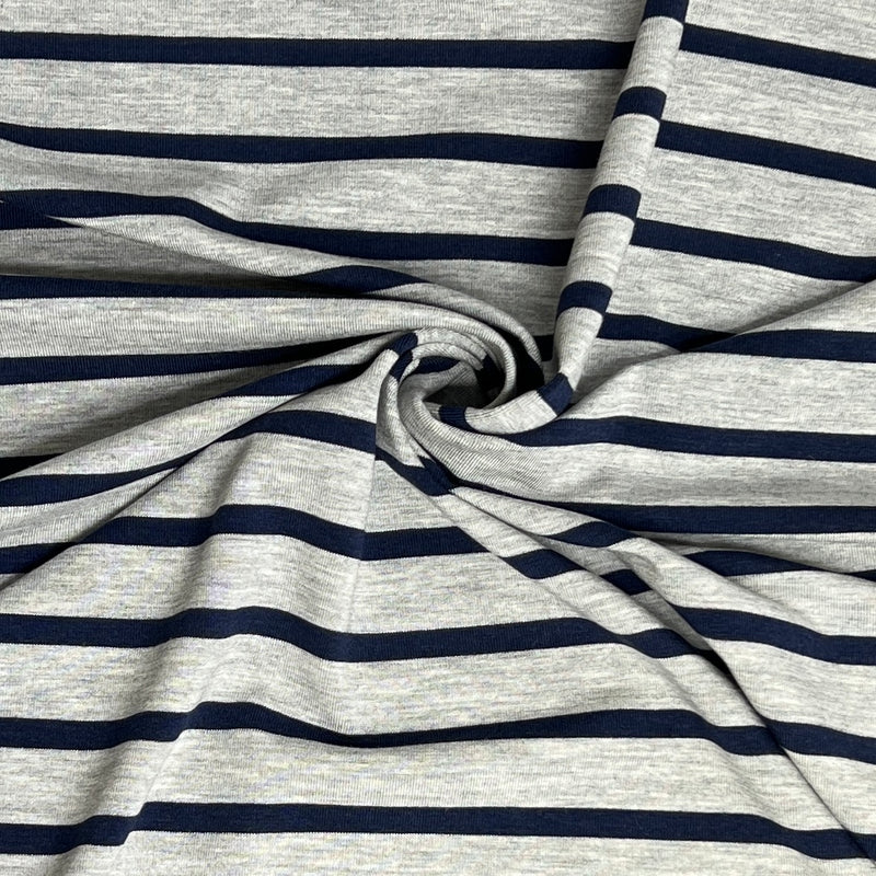 Navy & Heather Grey 1/4" Breton Stripe Bamboo/Cotton Jersey - SKU 8193