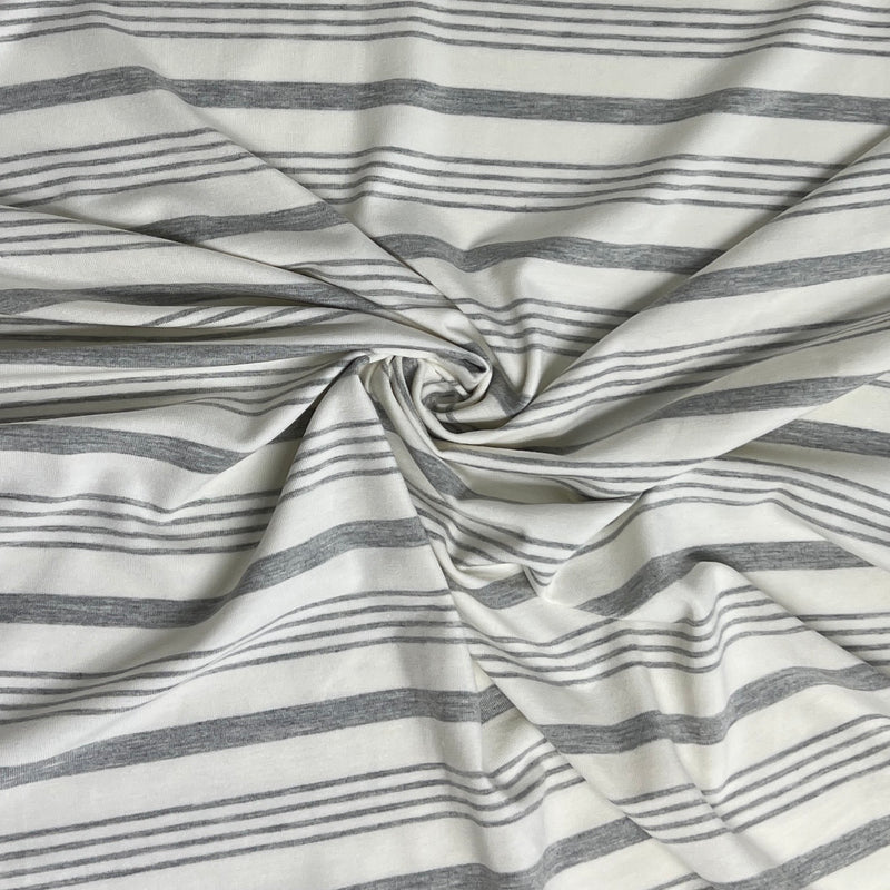 Heather Grey & Ivory Varied Stripe Bamboo/Cotton Jersey - SKU 8193
