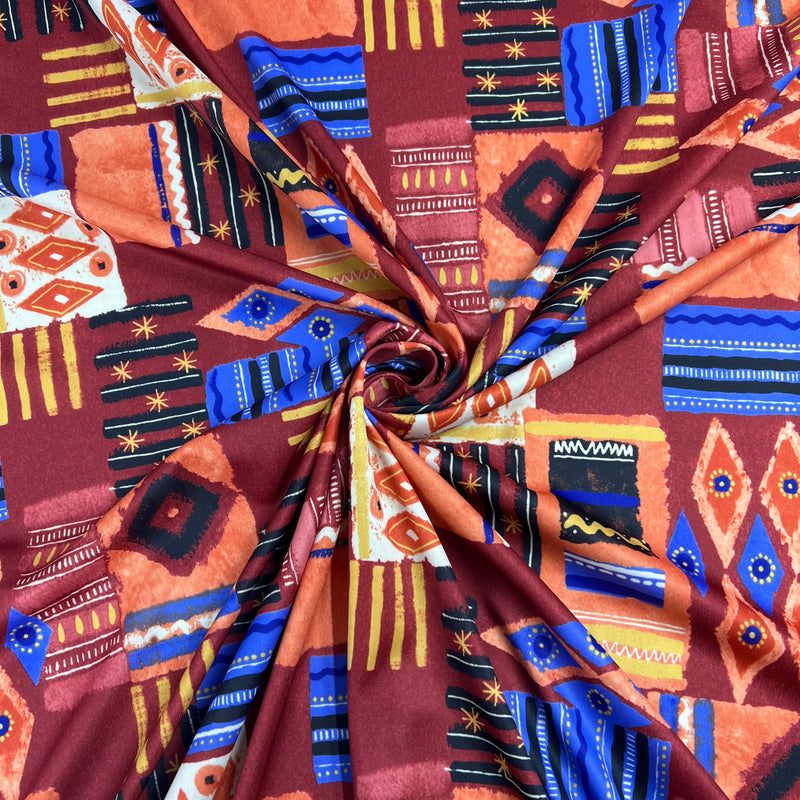 Navajo Patchwork Print Interlock - Polyester/Lycra, 63" Wide - SKU 3181 #S30