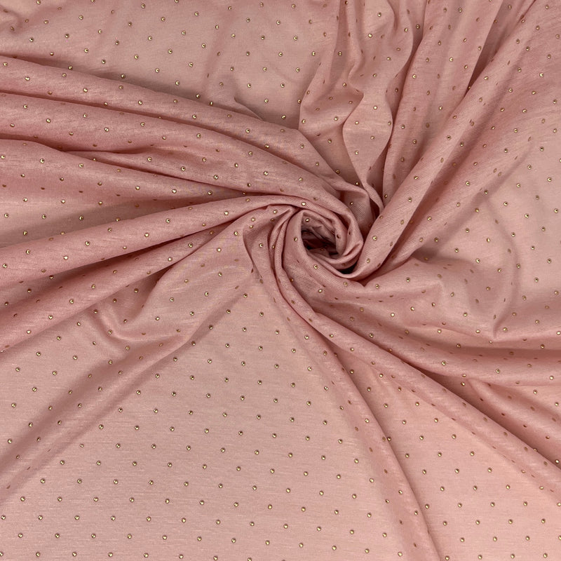 Pale Pink Jersey with Gold Studs - Polyester/Lycra, 60" Wide - SKU 8196 #U96