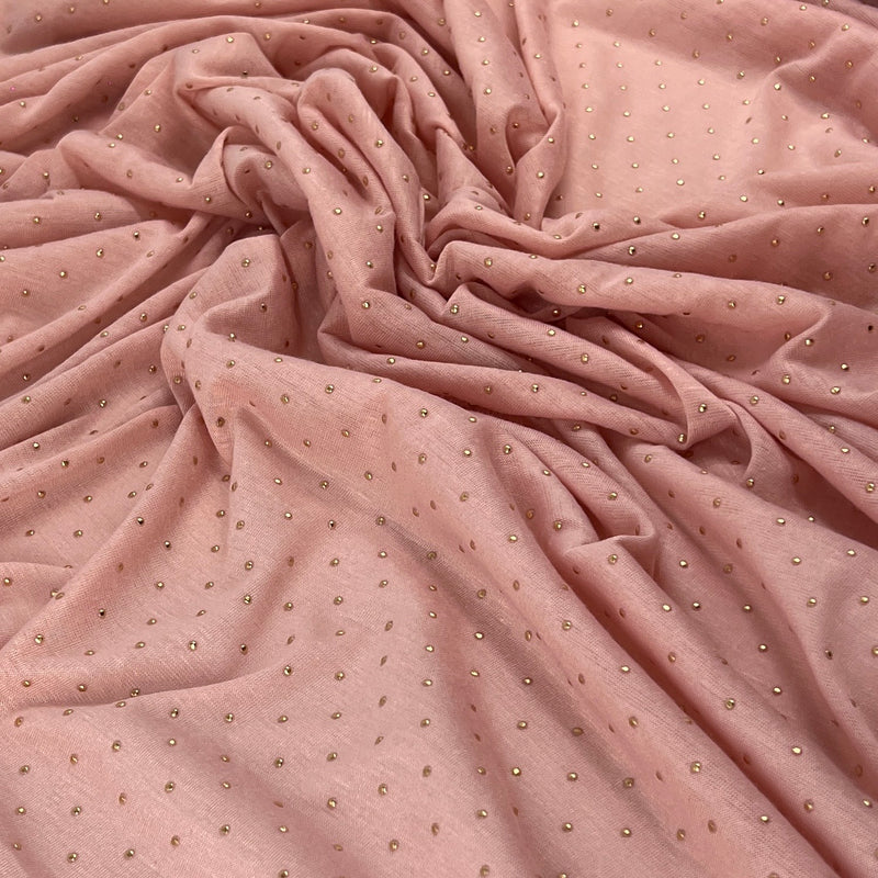 Pale Pink Jersey with Gold Studs - Polyester/Lycra, 60" Wide - SKU 8196 #U96