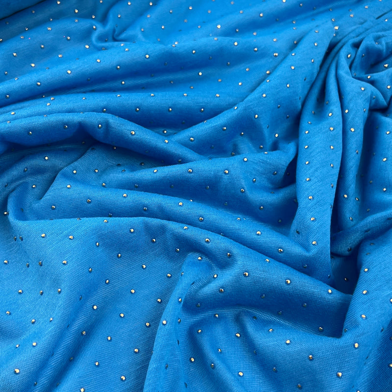 Vivid Blue Jersey with Gold Studs - Polyester/Lycra, 60" Wide - SKU 8196 #U96