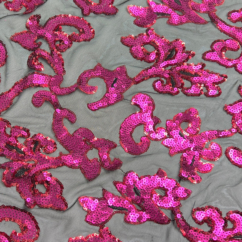 Black Mesh & Hot Pink Sequin - 1-Yard Roll End