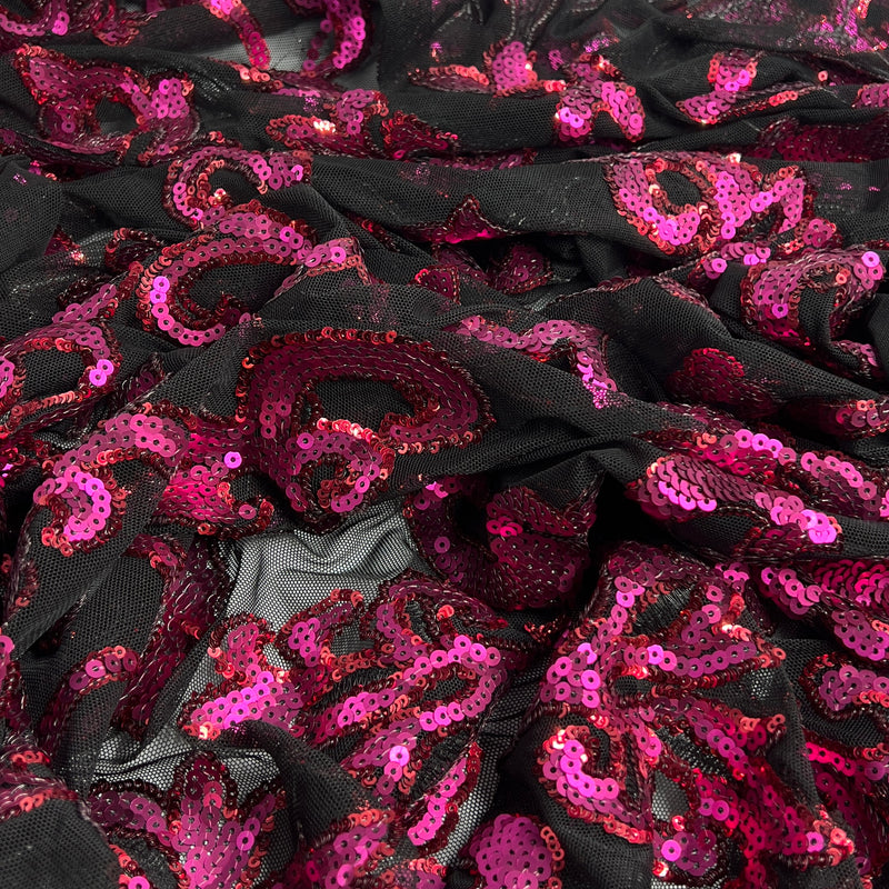 Black Mesh & Hot Pink Sequin - 1-Yard Roll End
