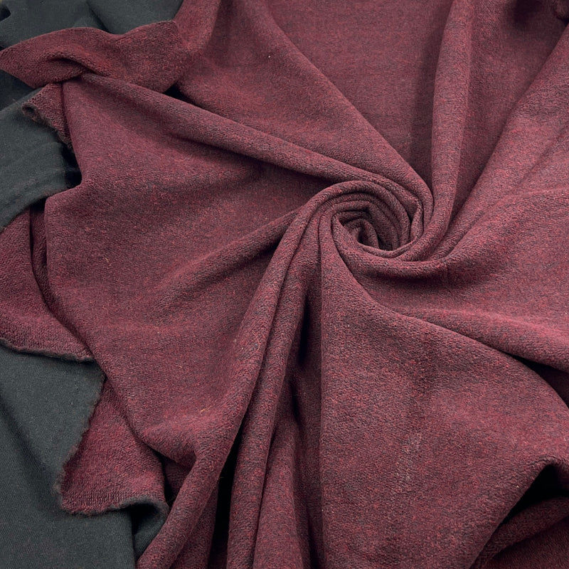 Merlot & Black Heather French Terry - 8oz, 100% Cotton, 64" Wide - Roll Ends