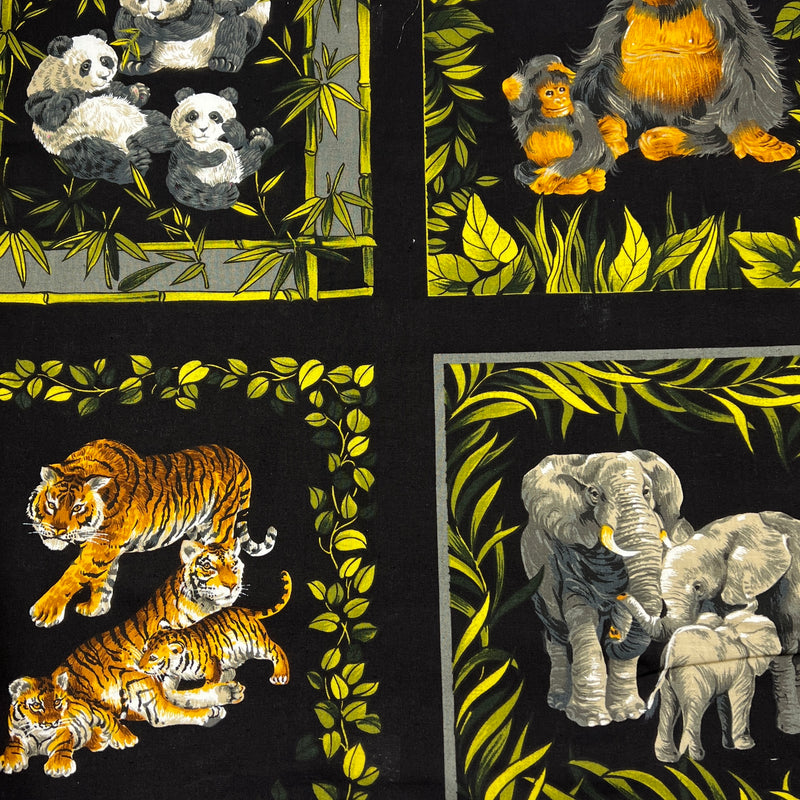 Tigers, Pandas, Chimps & Elephants by Hi Fashion Fabrics | 100% Cotton Quilting Panel Fabric