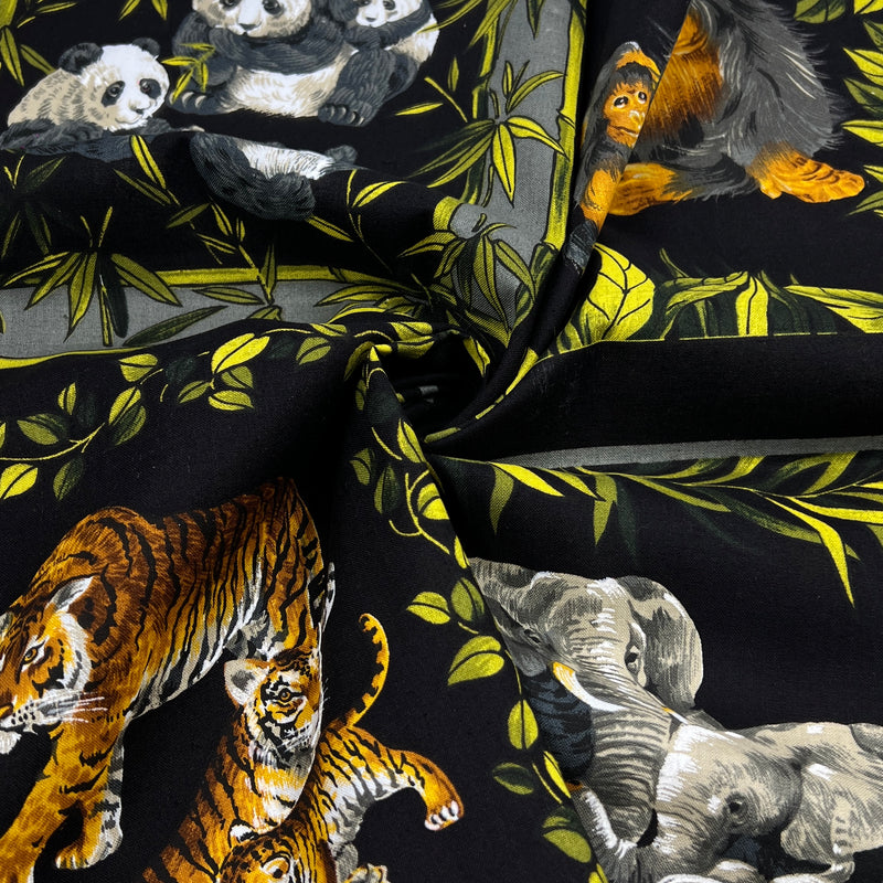 Tigers, Pandas, Chimps & Elephants by Hi Fashion Fabrics | 100% Cotton Quilting Panel Fabric