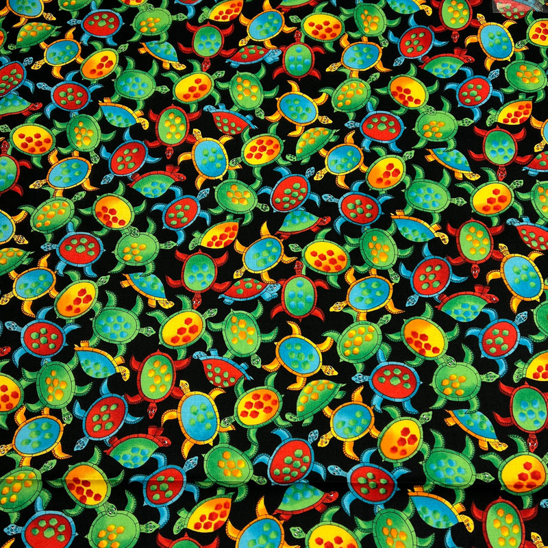 Sea Turtles on Black by Hoffman California Fabrics | 100% Cotton Quilting Fabric