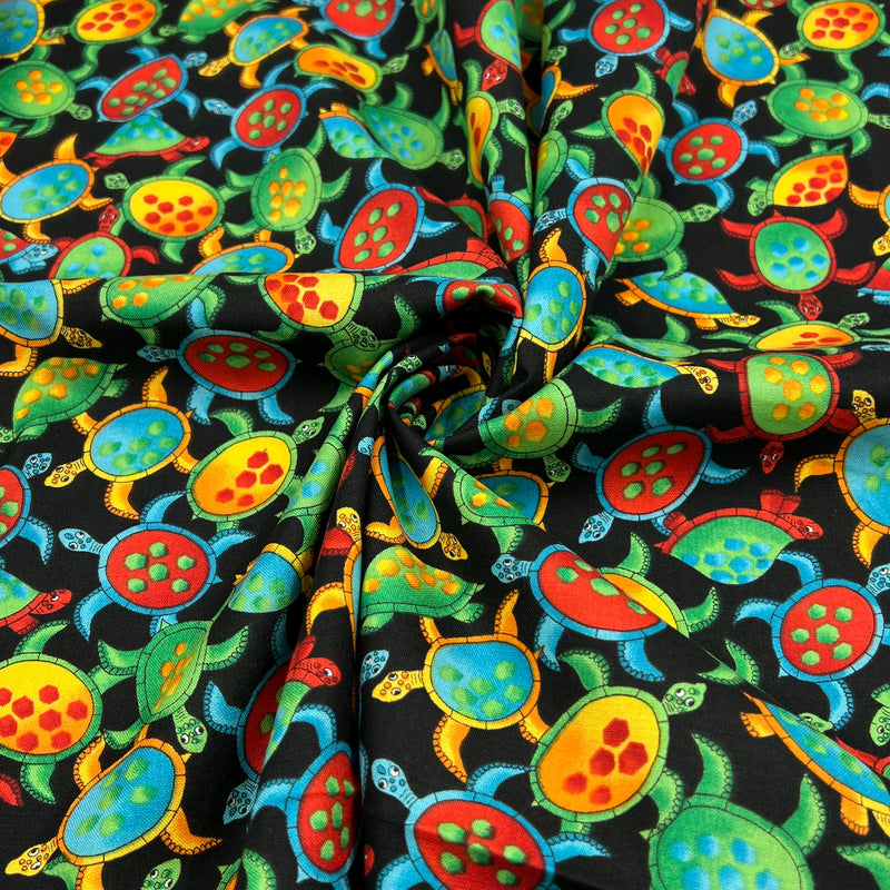 Sea Turtles on Black by Hoffman California Fabrics | 100% Cotton Quilting Fabric