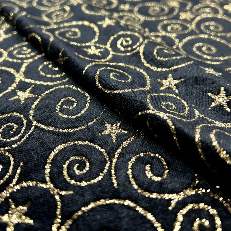 Polyester/Spandex Metallic Stretch Velour - Swirls & Stars | 7039 #S802
