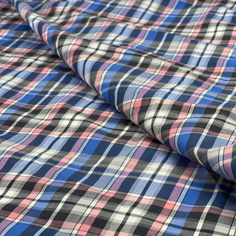 Royal & Pink Plaid - 100% Cotton Yarn-Dye Shirting - SKU 8124 #S209