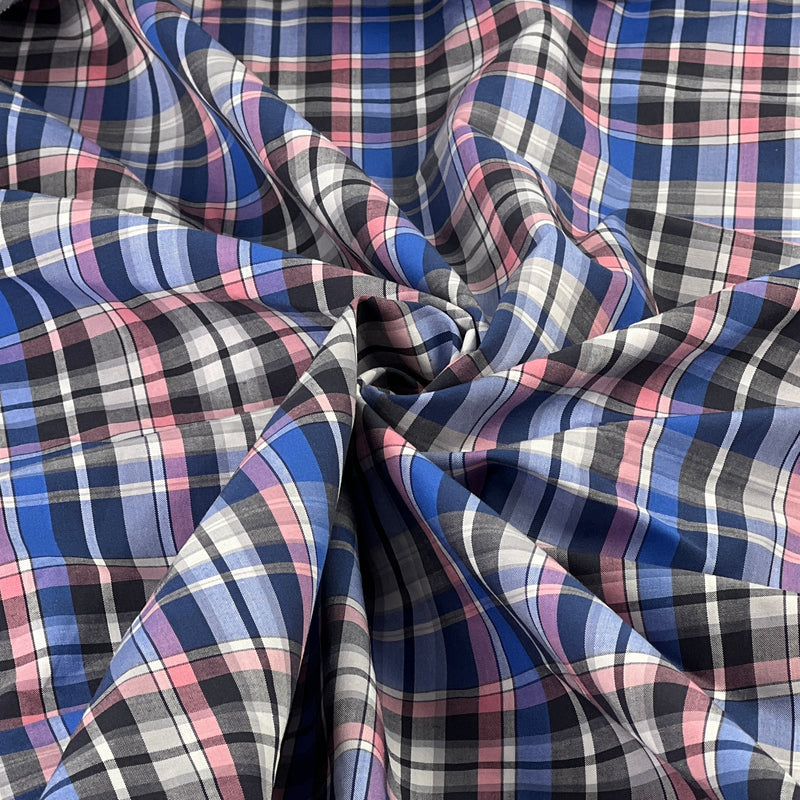 Royal & Pink Plaid - 100% Cotton Yarn-Dye Shirting - SKU 8124 #S209