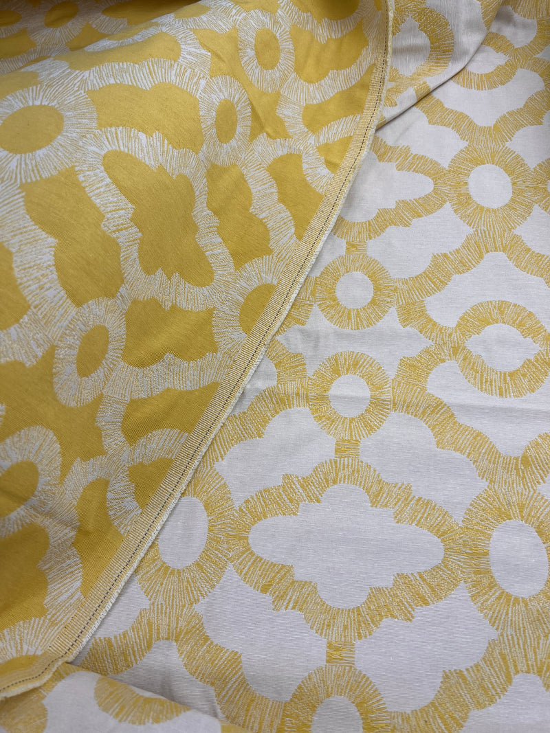 Golden Yellow Jacquard Trellis Upholstery - 64" Maker's Cut