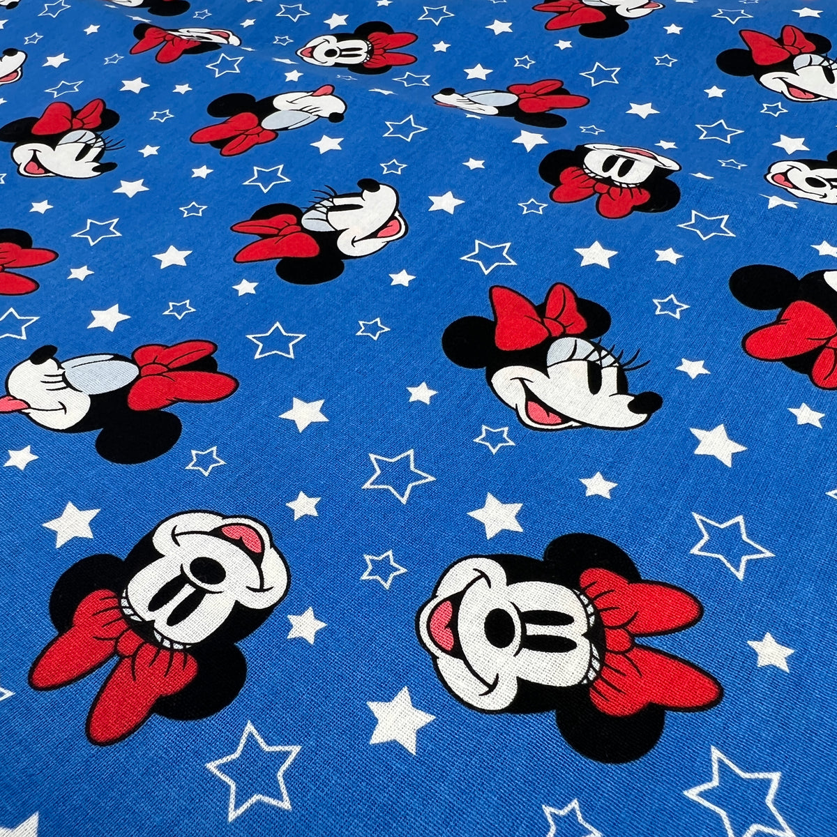 Disney Minnie Mouse Blue Cotton Fabric – White Star Outline Print ...