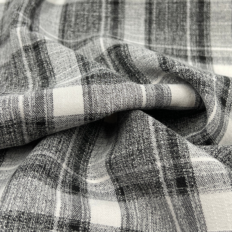 Lightweight Stretch Polyester Shirting - Black & White Plaid | 7973 #S99