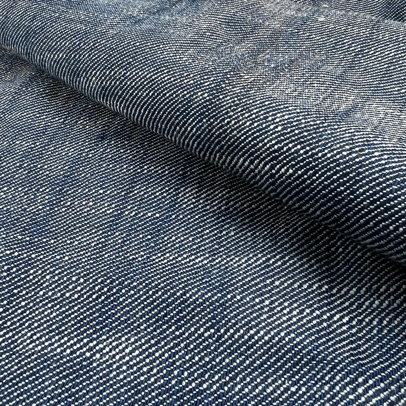 Close-up of textured blue denim fabric