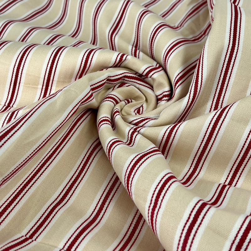 Close-up of red and beige striped fabric