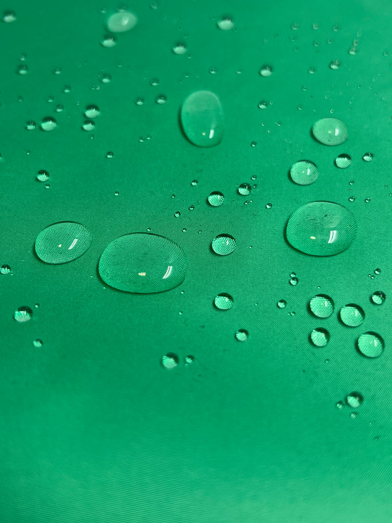 Water droplets on a the fabric showing the waterproof nature of the material