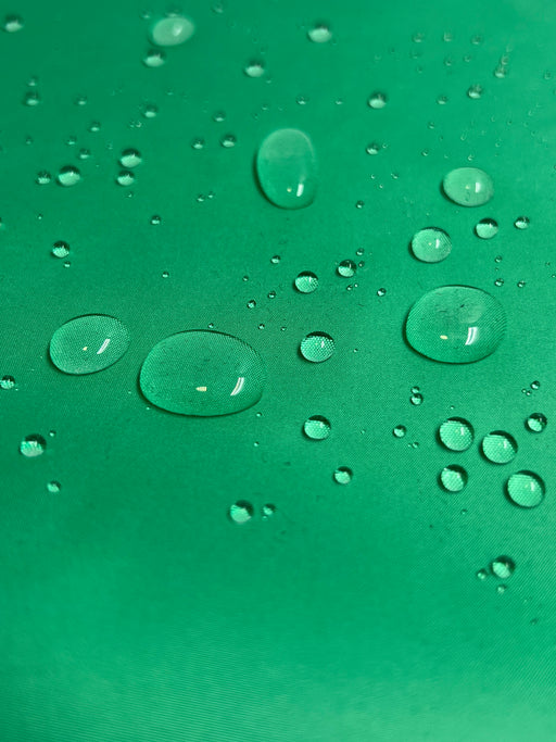 Water droplets on a the fabric showing the waterproof nature of the material