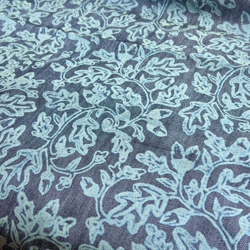 Laser Etched Stretch Denim - Leaf Brocade | 24" x 58" REMNANTS