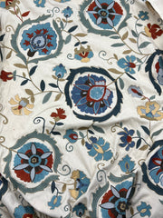 Close-up of a fabric with intricate floral pattern on a white background